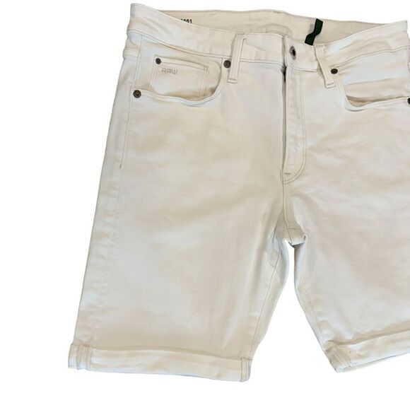 G-Star 3301 Inza Stretch Denim White Shorts Rinsed - Picture 5 of 8